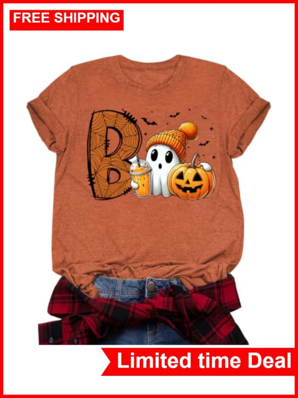 Women Halloween Pumpkin Ghost Graphic Tee Spooky Fall Short Sleeve Crew Neck